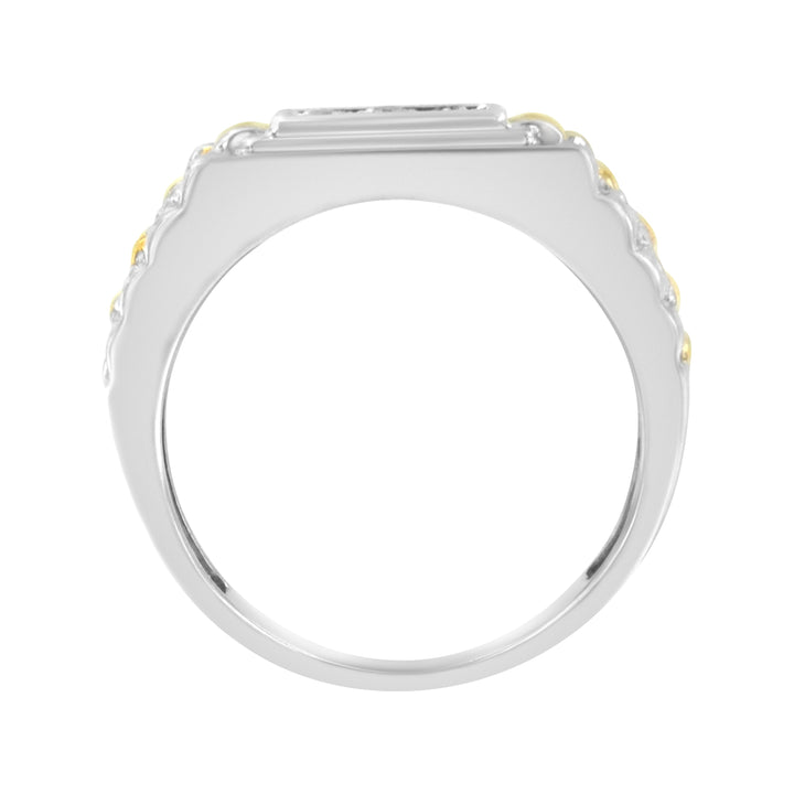10K Yellow Gold Plated .925 Sterling Silver Diamond Accent Miracle-Set 3 Stone Ridged Band Gentlemen&