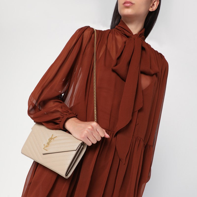 Saint Laurent Beige Cassandre Chain Clutch Women