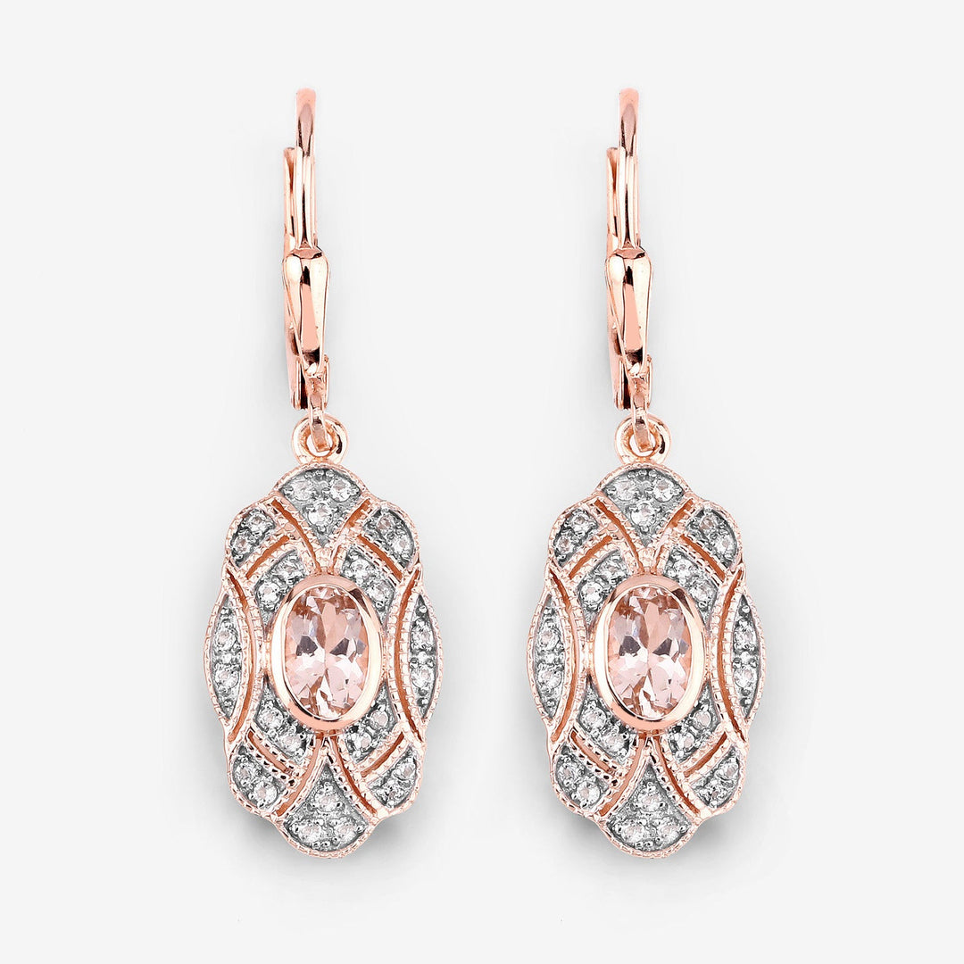 1.04 Carat Genuine Morganite and White Topaz .925 Sterling Silver Earrings