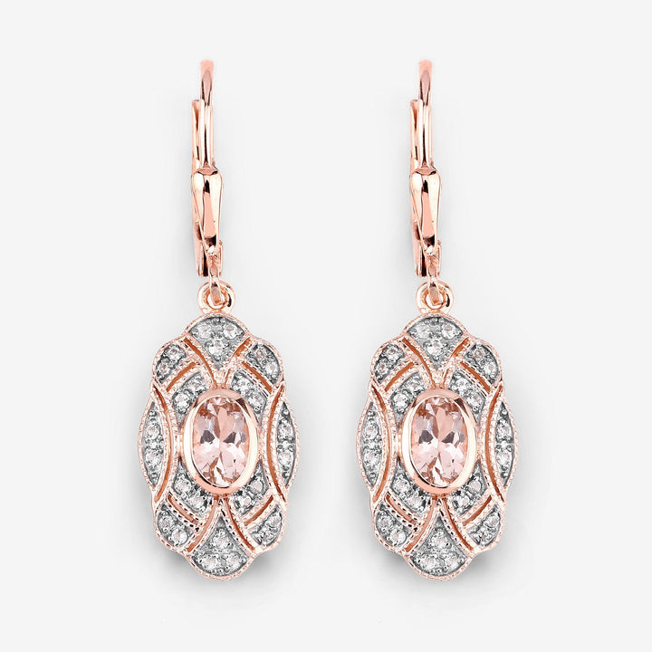 1.04 Carat Genuine Morganite and White Topaz .925 Sterling Silver Earrings