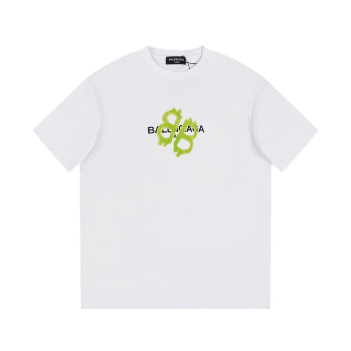 Balenciaga White &amp; Green T-Shirt Without Collar