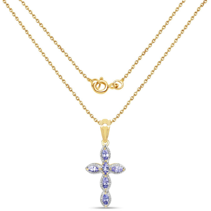 14K Yellow Gold Plated 0.84 Carat Genuine Tanzanite .925 Sterling Silver Pendant