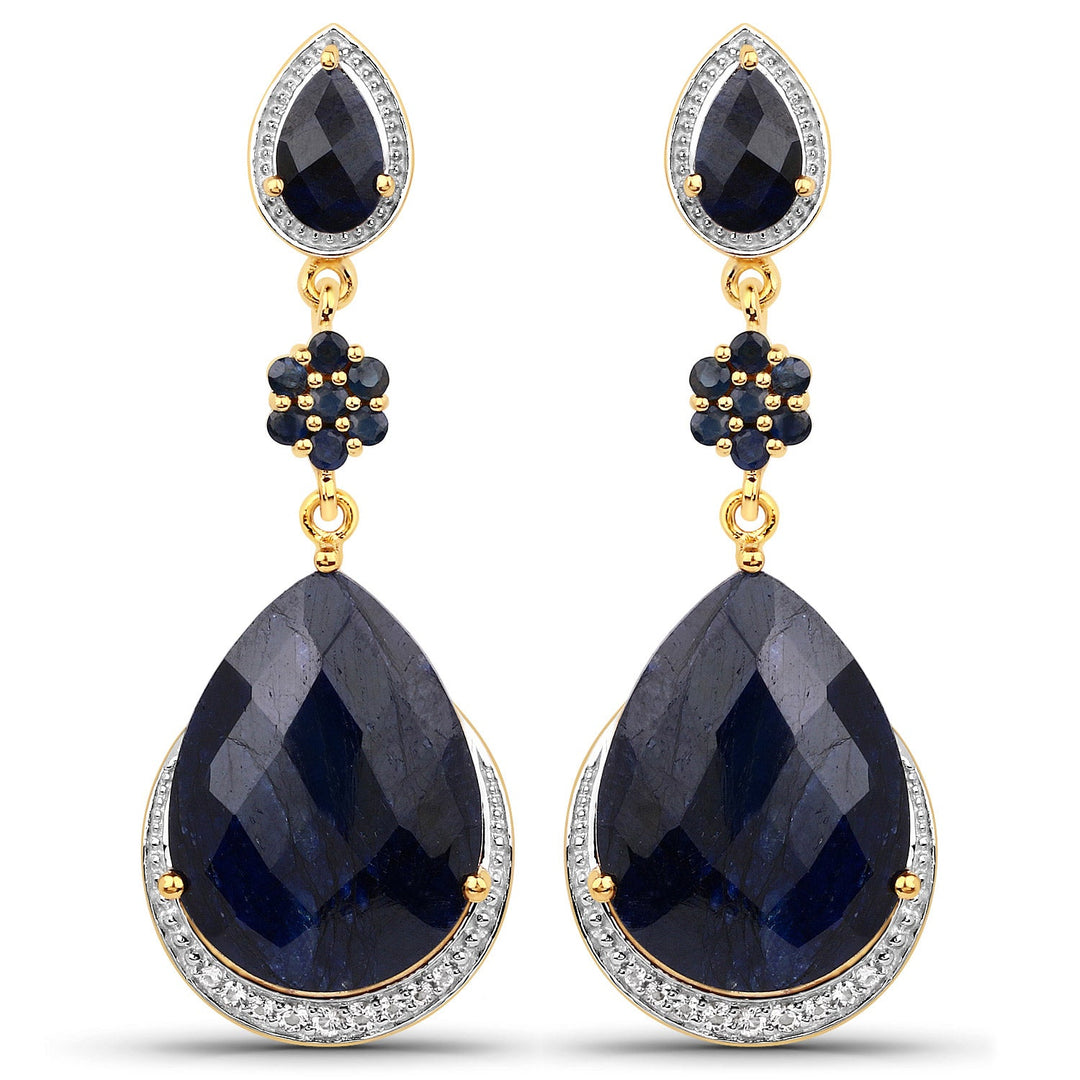 30.04 Carat Dyed Sapphire, Blue Sapphire and White Topaz .925 Sterling Silver Earrings