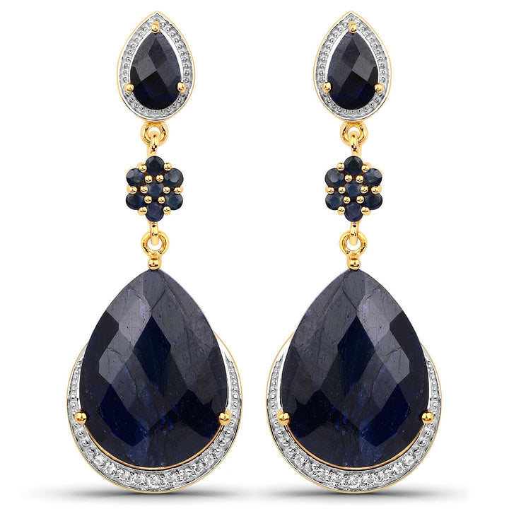 30.04 Carat Dyed Sapphire, Blue Sapphire and White Topaz .925 Sterling Silver Earrings