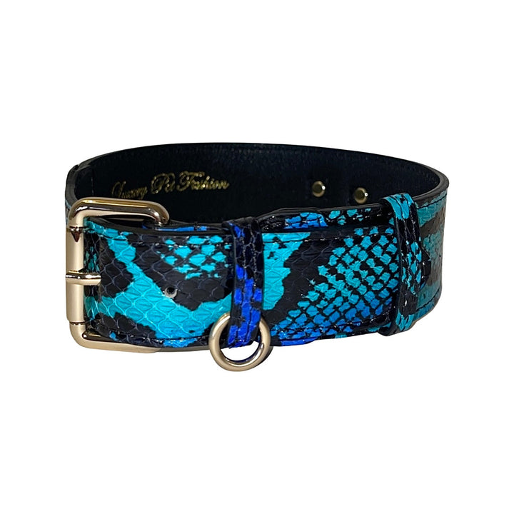 Electric/Turquoise Blue &amp; Black Snake Classic Collar With Gold Classic Hardware