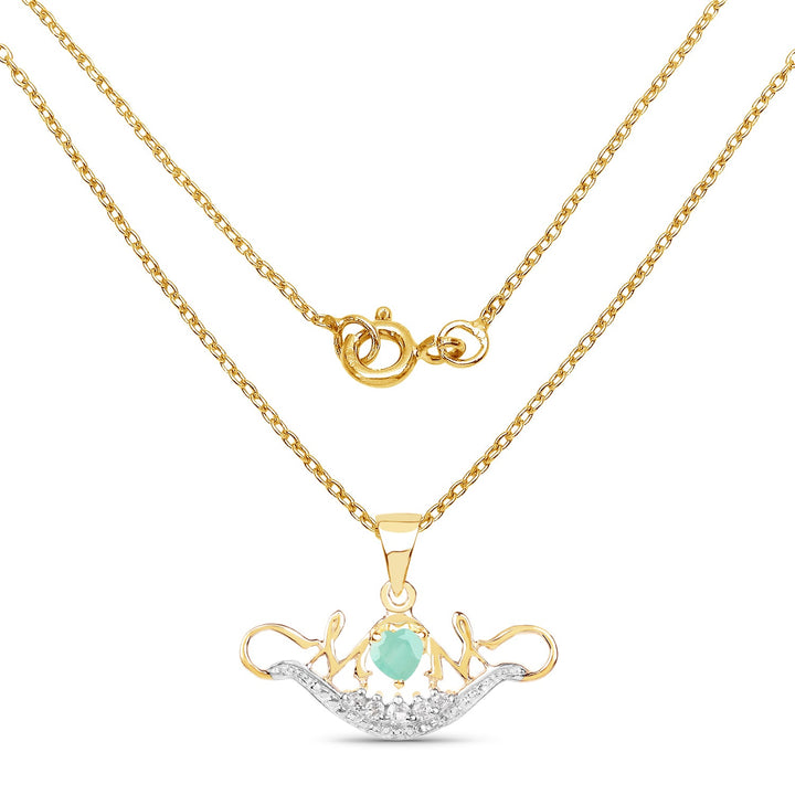 14K Yellow Gold Plated 0.62 Carat Genuine Emerald and White Topaz .925 Sterling Silver Pendant