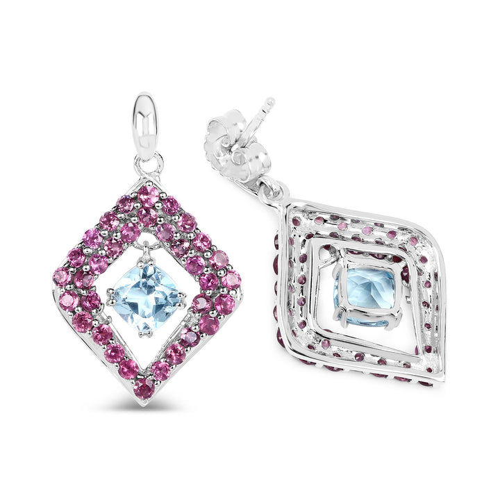 5.70 Carat Genuine Blue Topaz &amp; Rhodolite .925 Sterling Silver Earrings