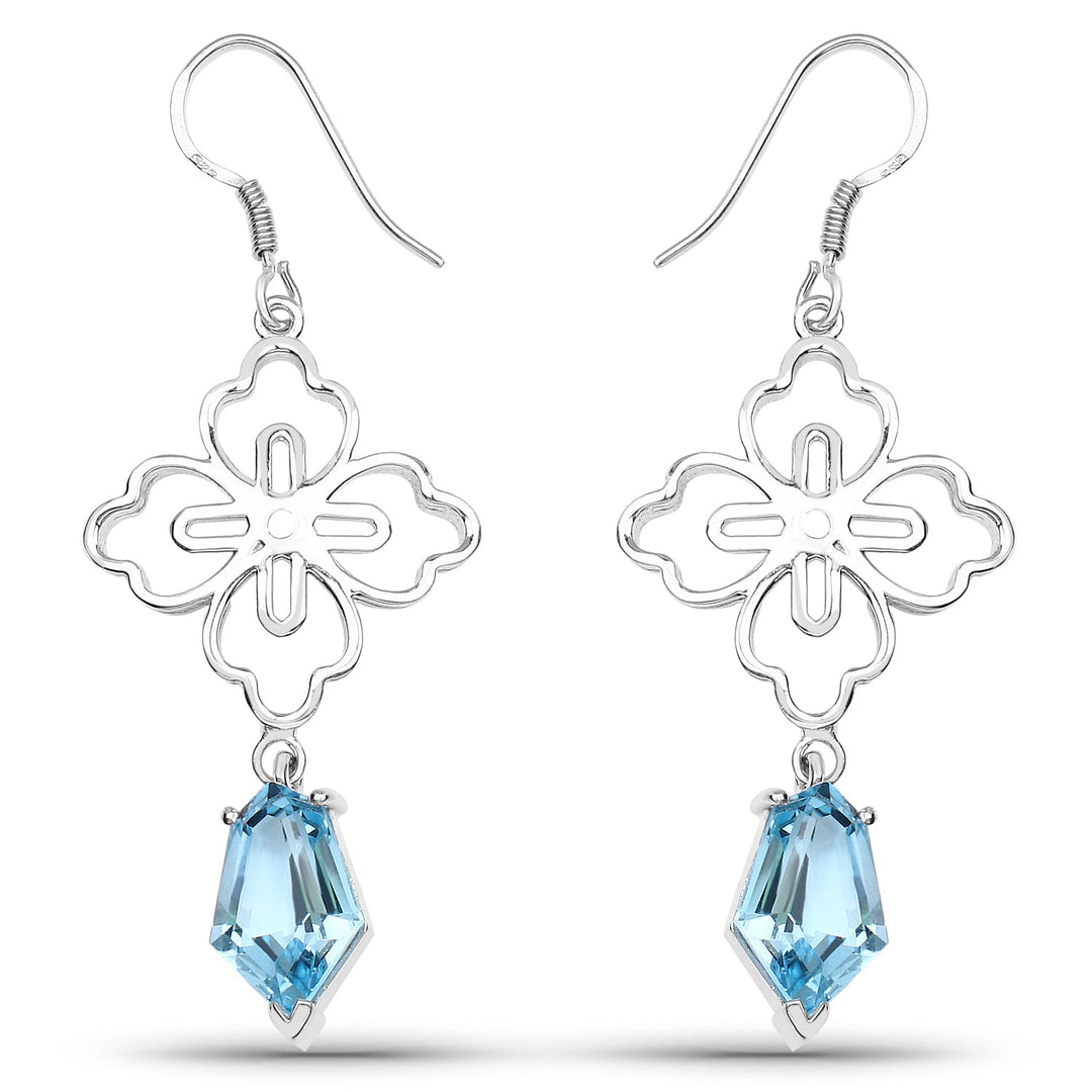 12.14 Carat Genuine Swiss Blue Topaz .925 Sterling Silver Earrings