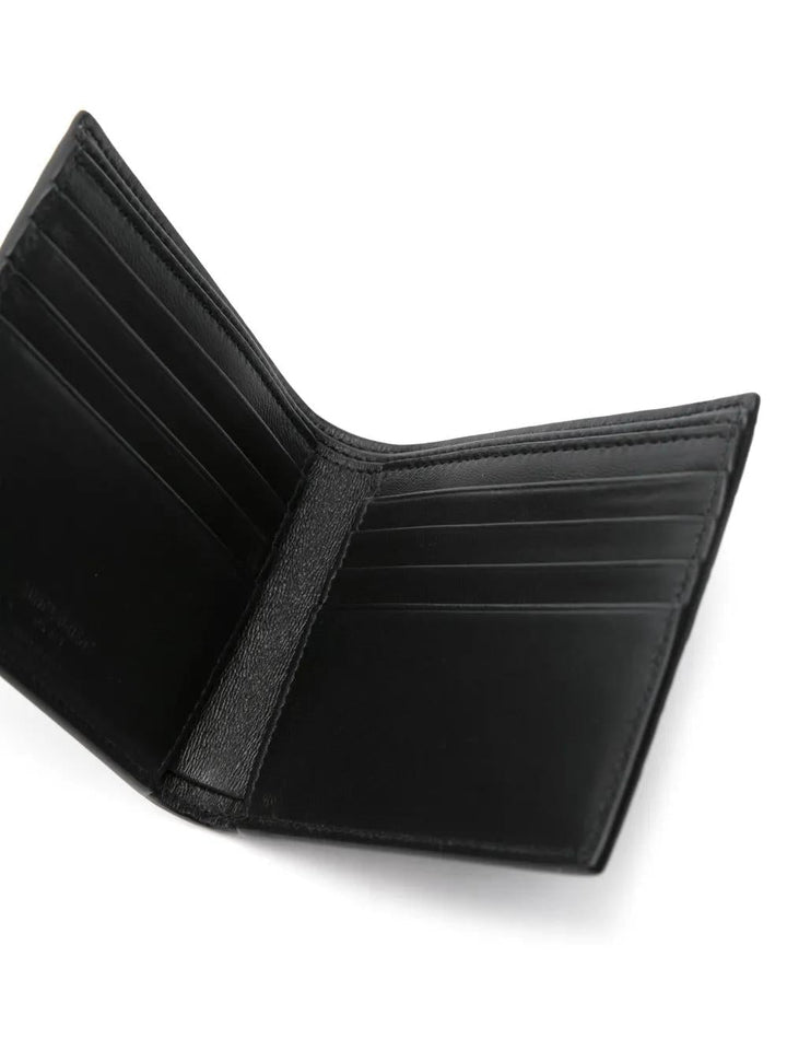 SAINT LAURENT Mini Leather Wallet with Crocodile Embossed Detail