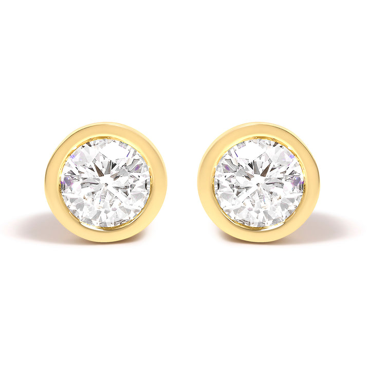 14K White Gold 1.0 Cttw Lab Grown Diamond Screw-Back Classic Bezel Solitaire Stud Earrings (G-H Color, VS2-SI1 Clarity)