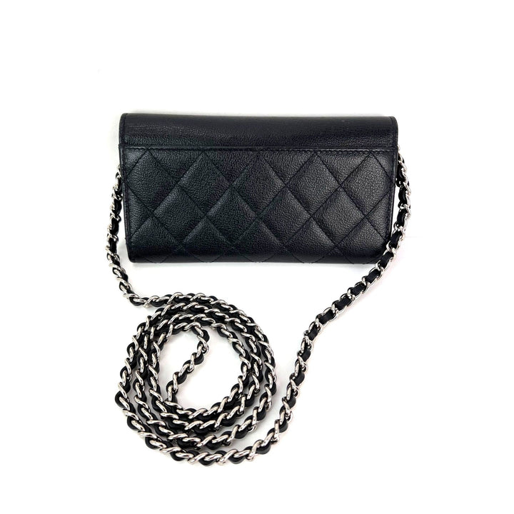 Chanel Grained Calfskin Quilted CC Box Flap Wallet with chain strap, luxury bags, pre-owned, very good condition.