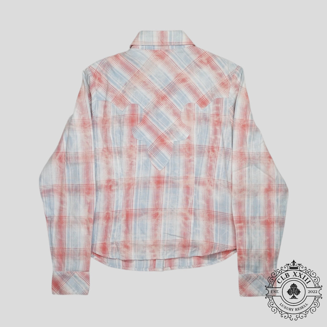 Chrome Hearts Women's Fleur Patch Flannel Shirt in Red/Blue