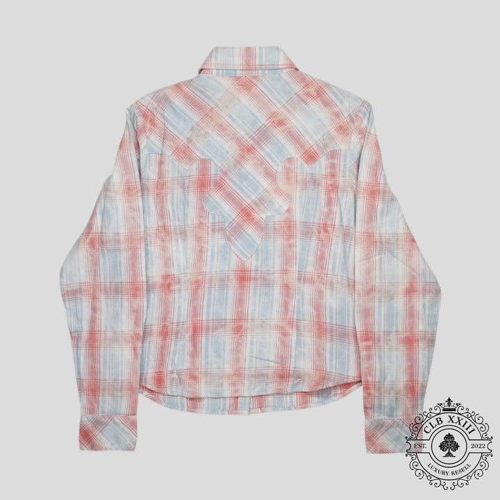 Chrome Hearts Women's Fleur Patch Flannel Shirt in Red/Blue