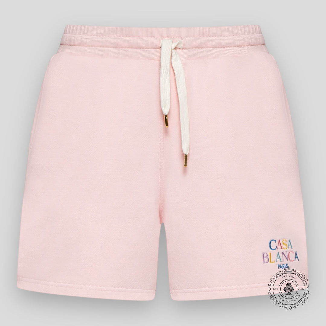 CasaBlanca Stacked Logo Embroidered Sweatshorts in Pink