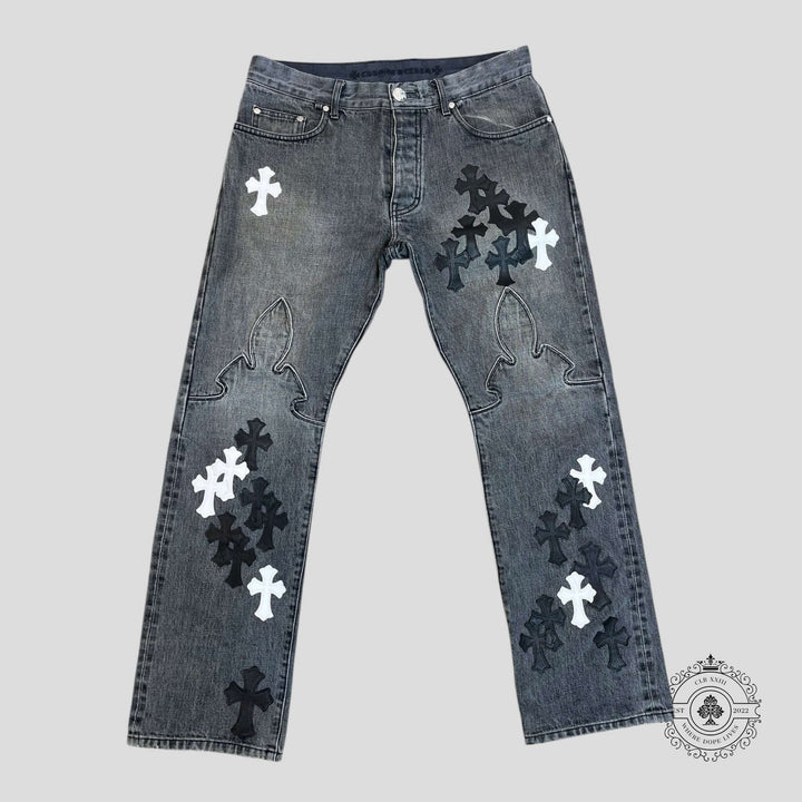 Chrome Hearts Fleur Knee Cross Patch Jeans