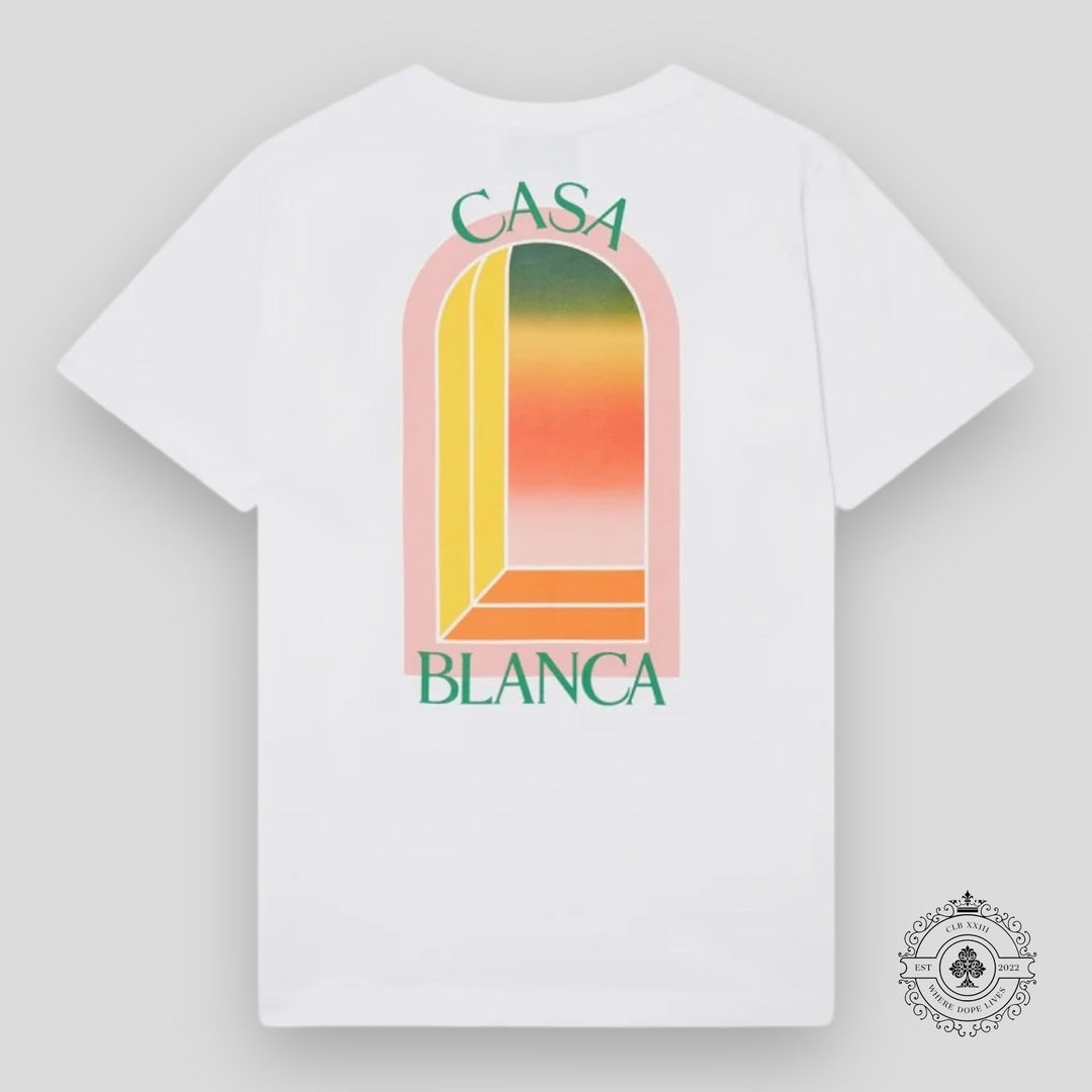 Casablanca Gradient Arch Logo Tee in White &amp; Pink