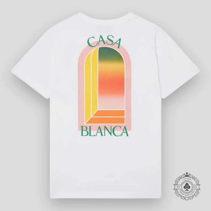 Casablanca Gradient Arch Logo Tee in White &amp; Pink