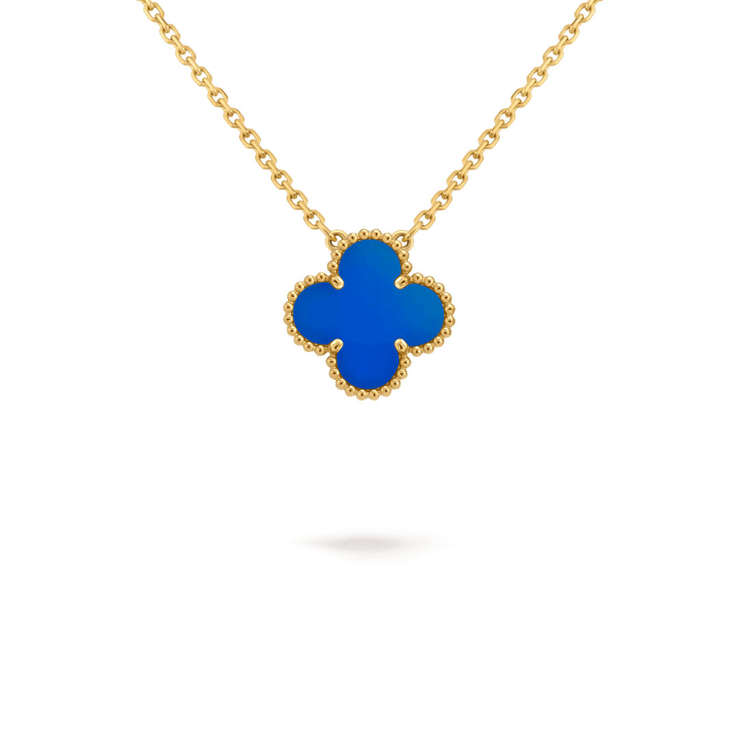Van Cleef & Arpels Vintage Alhambra pendant 18K yellow gold, Agate on a gold chain showcasing fine jewelry.