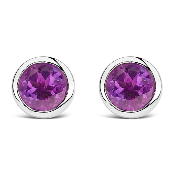 .925 Sterling Silver 6MM Bezel Set Created Purple Amethyst Solitaire Stud Earrings