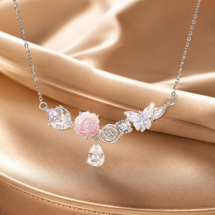 925 Sterling Silver Necklace with CZ &amp; Resin Pendant, 18x39mm, Plated with White Gold