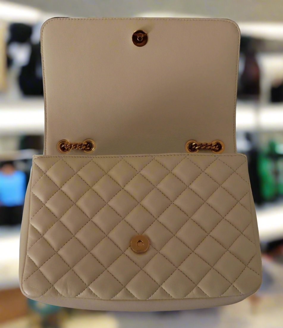 VERSACE diamond quilted White Nappa Leather Shoulder Bag