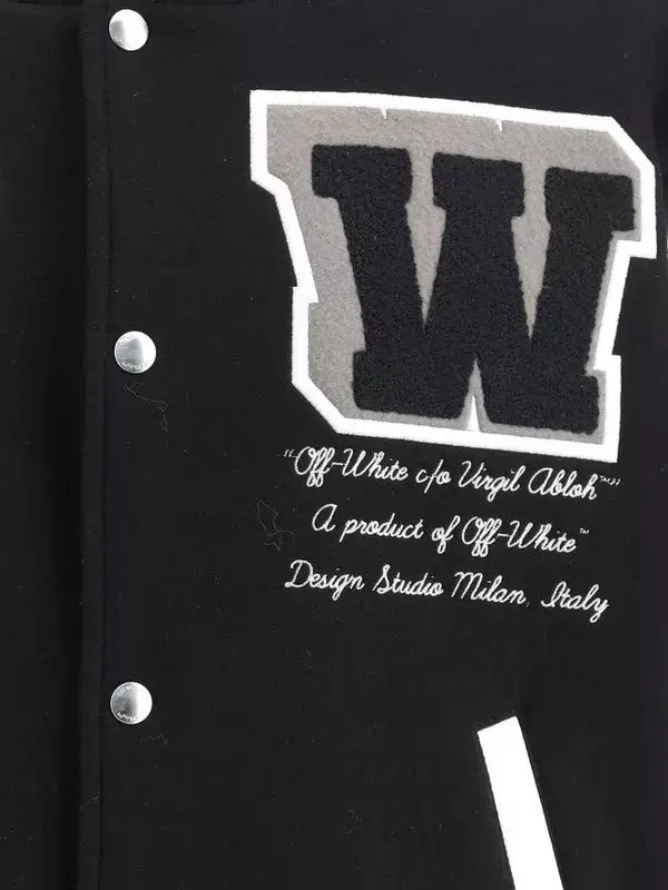 Off-White men's black & white Leather and wool Varsity Bomber