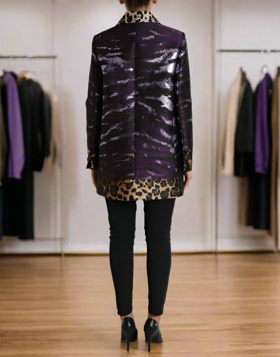 Dolce & Gabbana PURPLE LAMÉ JACQUARD TIGER PRINT COAT JACKET