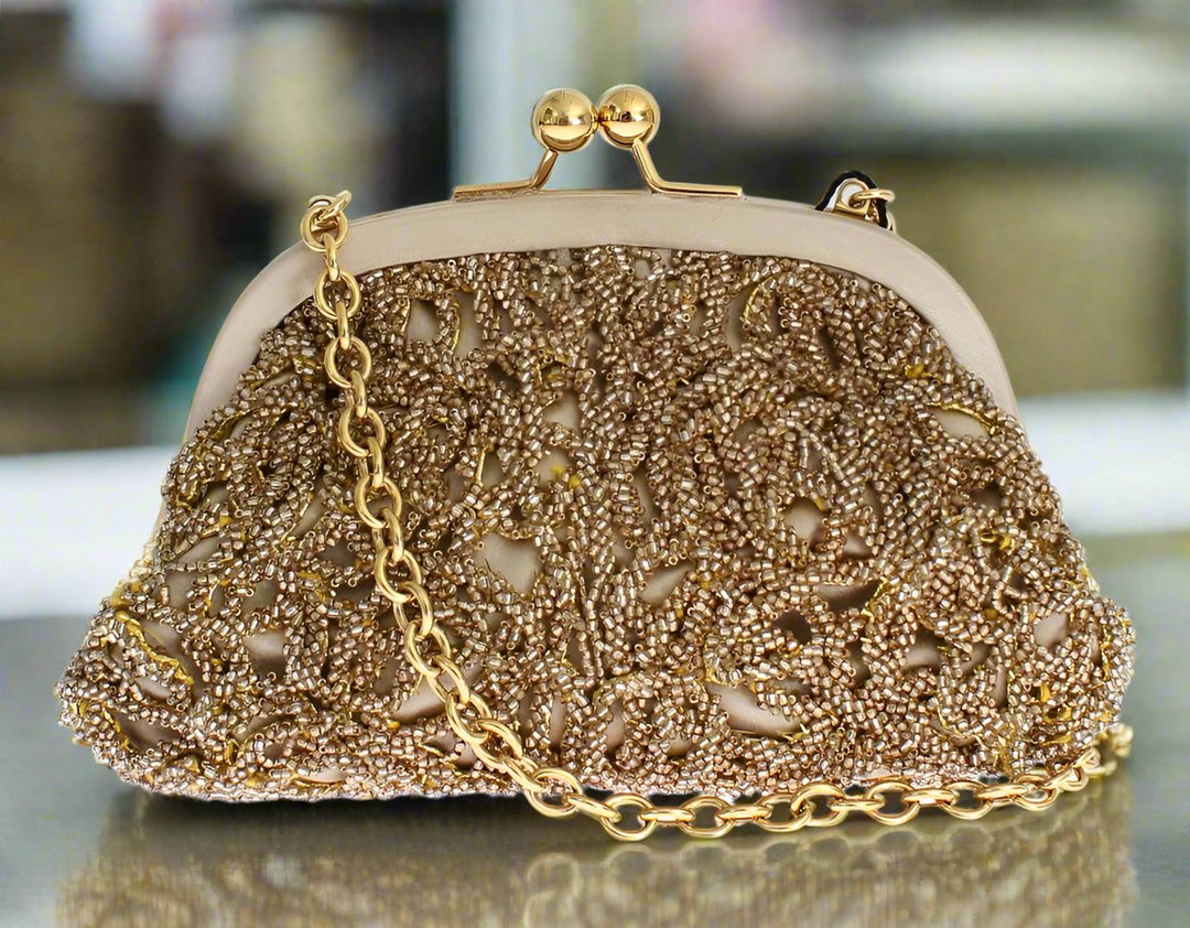 DOLCE & GABBANA Glimmering Gold Sequined Evening Clutch