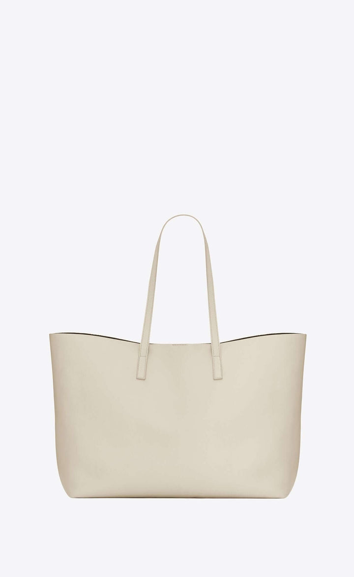 SAINT LAURENT White Calf Leather Tote Shoulder Bag