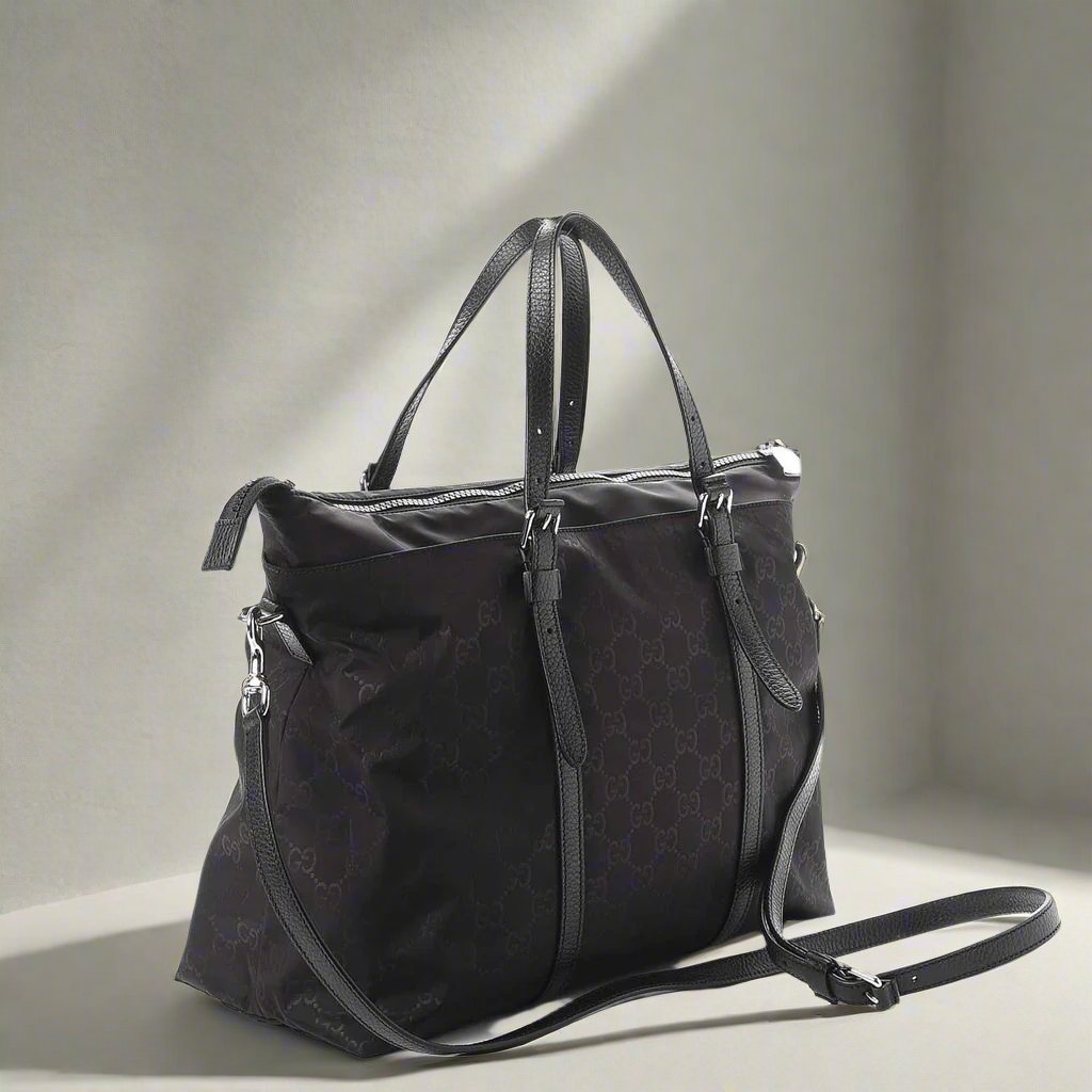 Bolso de mano unisex GUCCI de piel y tejido negro Guccissima