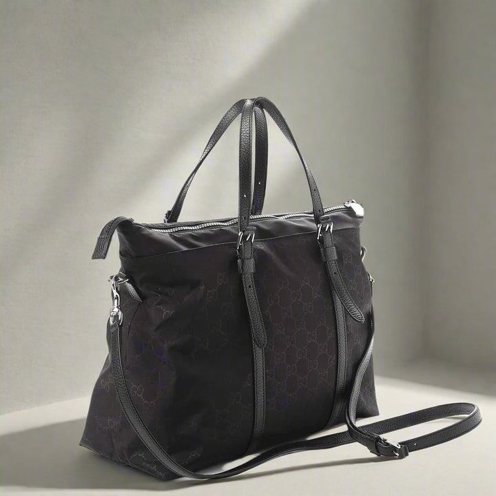 Bolso de mano unisex GUCCI de piel y tejido negro Guccissima