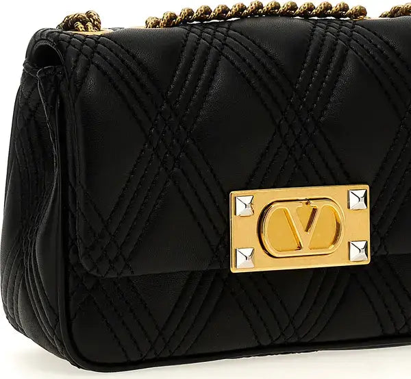 Valentino Garavani Quiltie 67 Black Lamb Leather Shoulder Bag with VLogo Signature and quilted detailing
