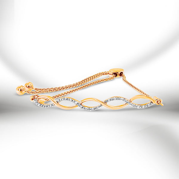 14K Rose Gold Plated .925 Sterling Silver 1/10 cttw Diamond Infinity Twist 4â€-10â€ Adjustable Bolo Bracelet (I-J Color, I2-I3 Clarity)