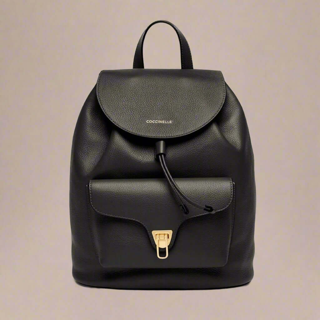 Coccinelle women's black leather logo embossed Rucksacks