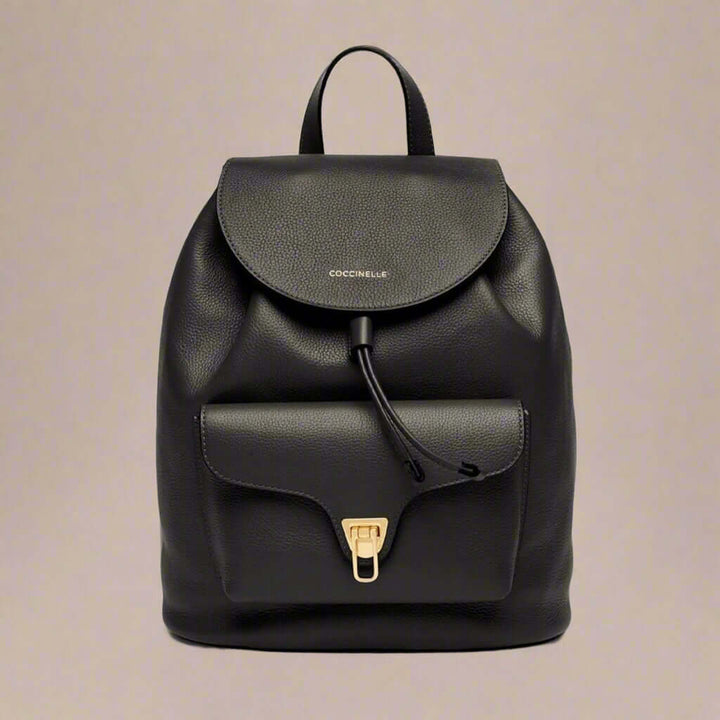 Coccinelle women's black leather logo embossed Rucksacks