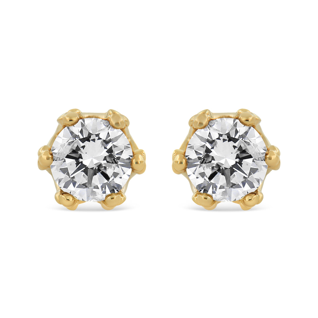 14K White Gold 1/2 Cttw Round Diamond Crown Stud Earring (I-J Color, I1-I2 Clarity)