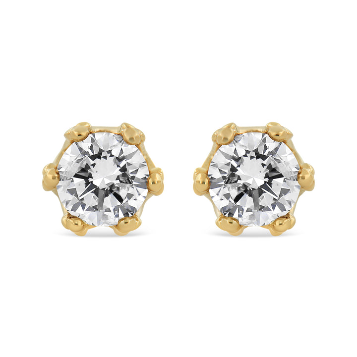 14K White Gold 1/2 Cttw Round Diamond Crown Stud Earring (I-J Color, I1-I2 Clarity)