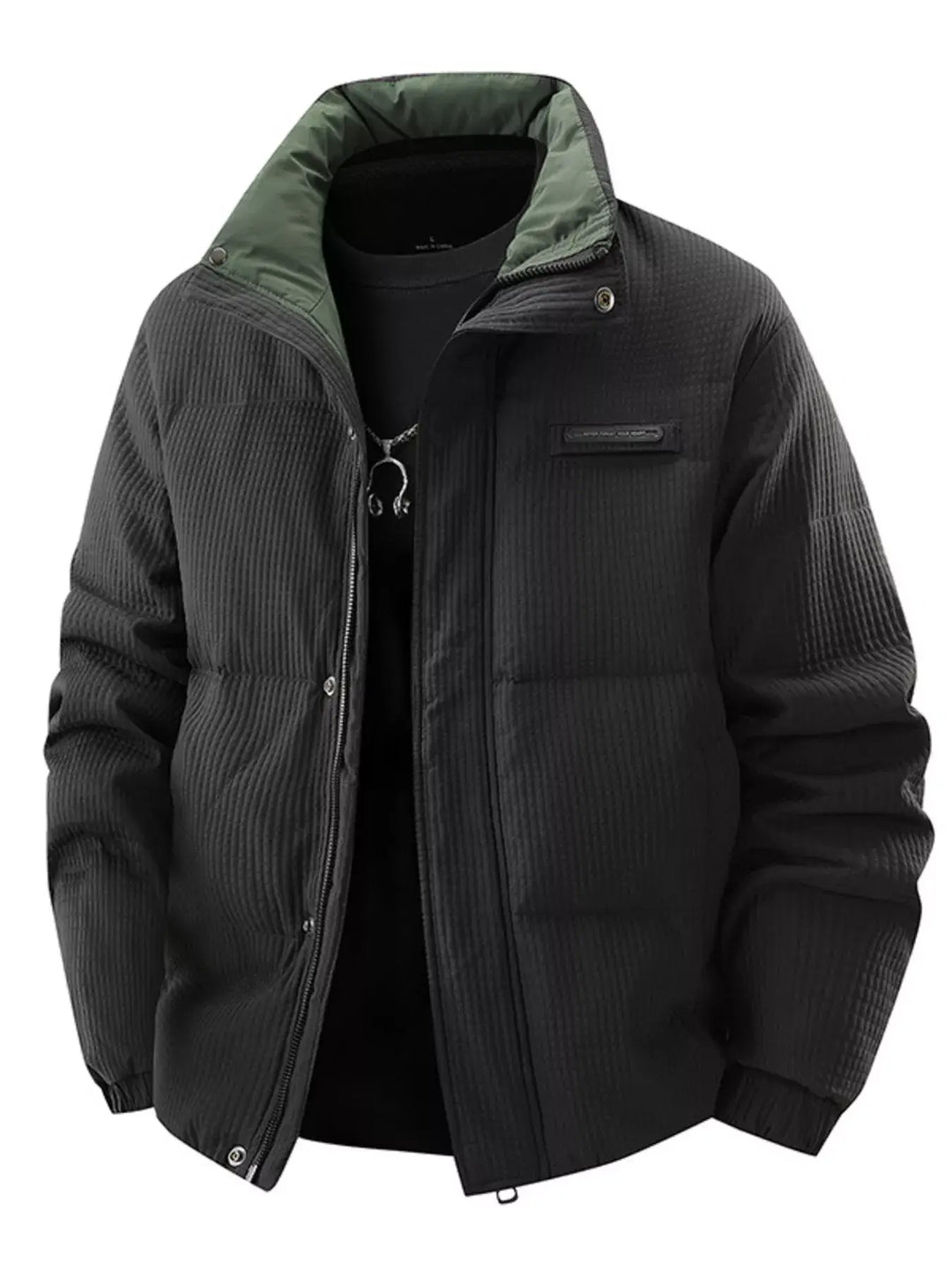 View details for Men's Plus Size Textured Puffer Jacket with Pockets Men's Plus Size Textured Puffer Jacket with Pockets
