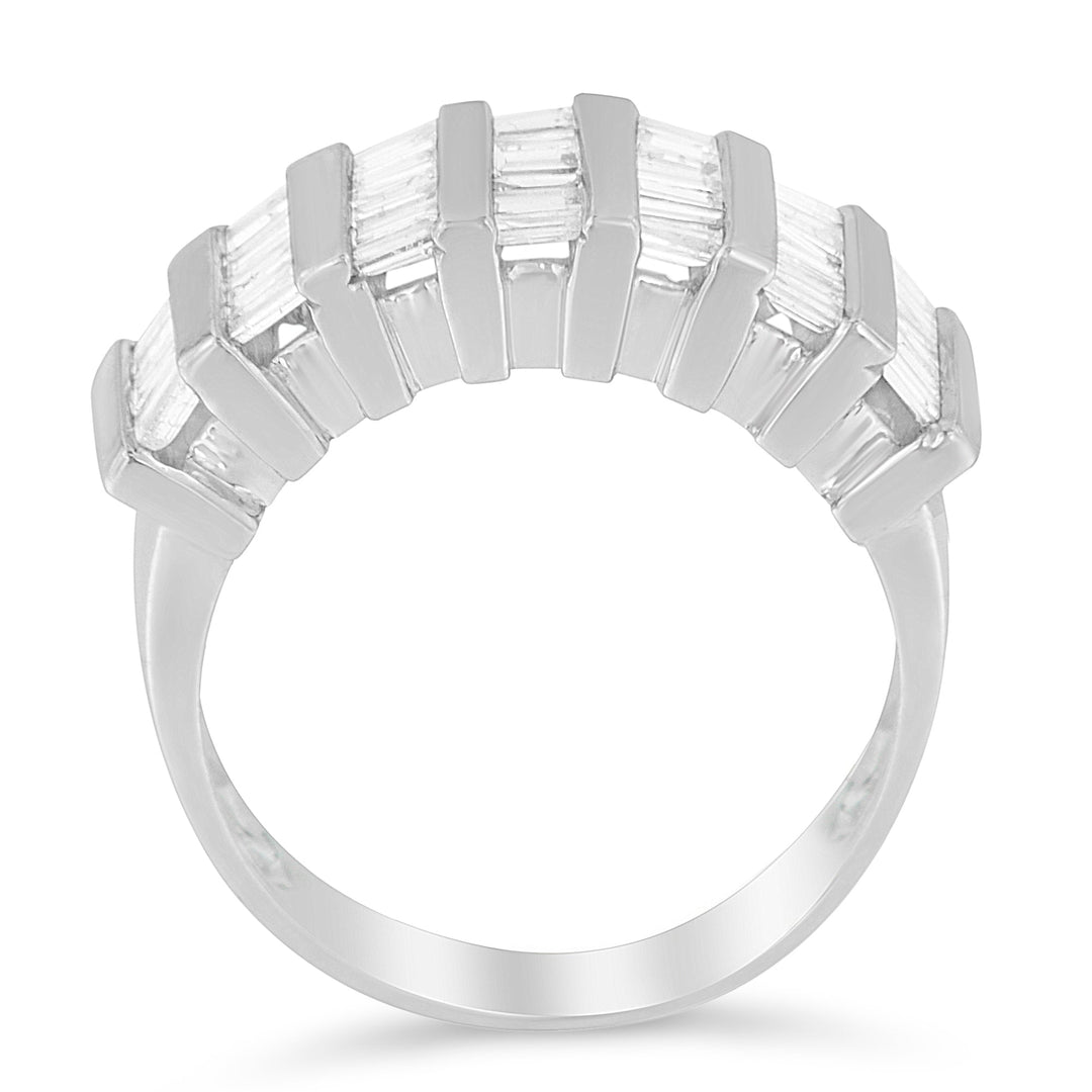 .925 Sterling Silver 1.0 Cttw Baguette Cut Diamond Vertical Channel Fluted Multi-Row Unisex Fashion Wedding Ring (H-I Color, I1-I2 Clarity) - Size 6-3/4