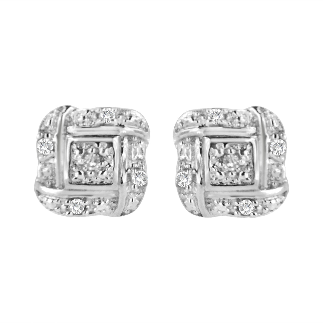 .925 Sterling Silver Round-Cut Diamond Accent Swirl Square Knot Stud Earrings (H-I Color, I2-I3 Clarity)