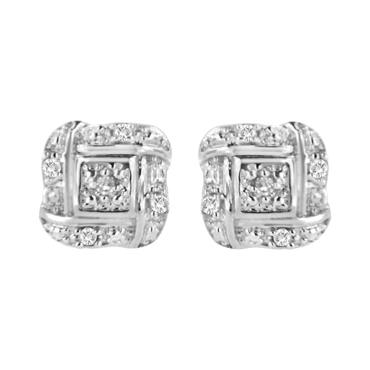 .925 Sterling Silver Round-Cut Diamond Accent Swirl Square Knot Stud Earrings (H-I Color, I2-I3 Clarity)