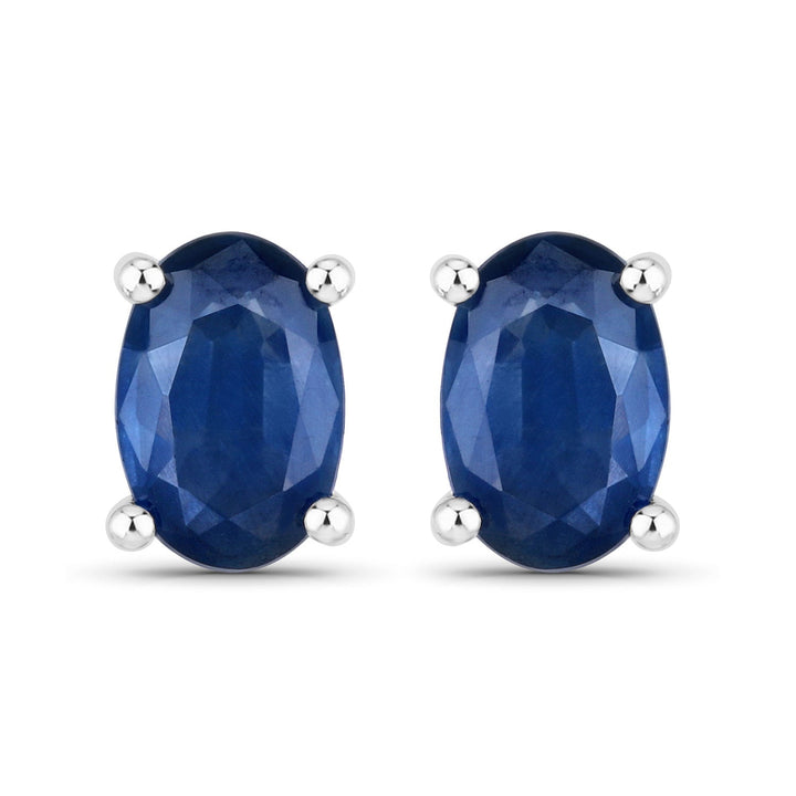 0.96 Carat Genuine Blue Sapphire 14K White Gold Earrings