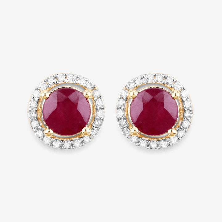 1.22 Carat Genuine Ruby and White Diamond 14K Yellow Gold Earrings