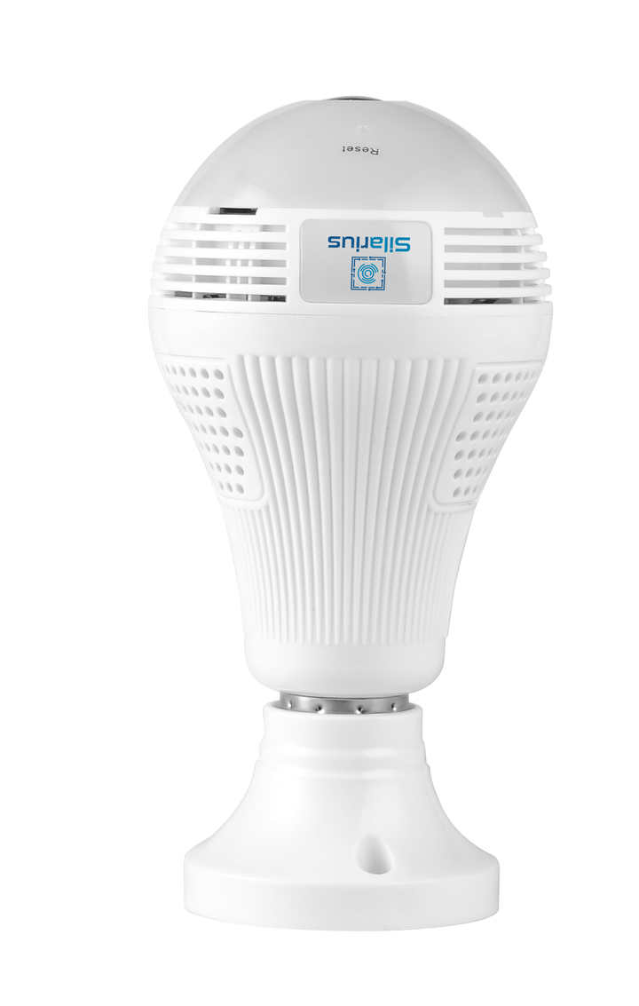 Silarius SIL-FISHBULB3MP 3MP WiFi, bulb fish-eye Camera,  app (IC See) , TF card, 2-Way Audio , app can switch bulb on - 1.29mm lens (SILVER COLOR)