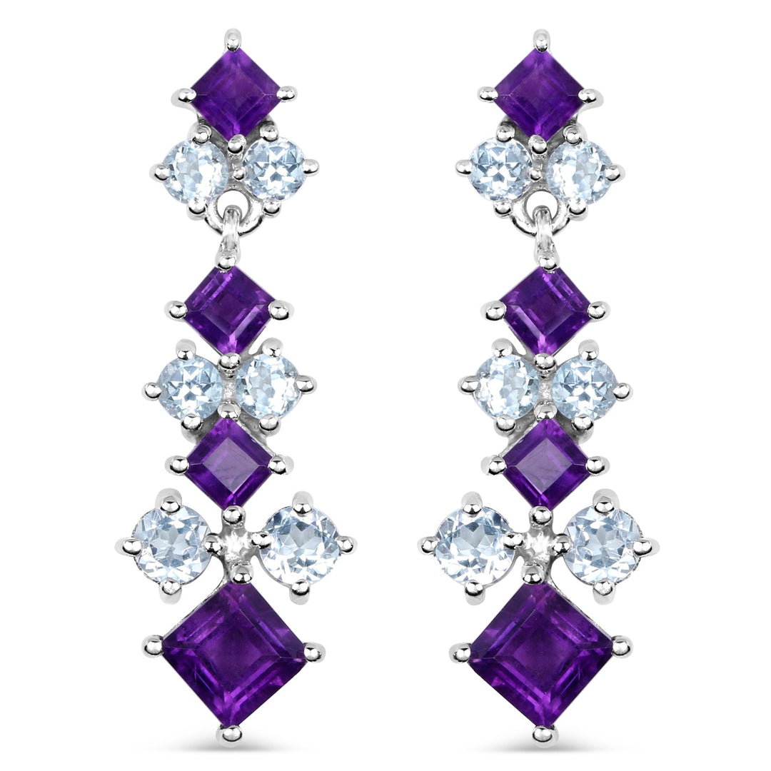 4.94 Carat Genuine Amethyst &amp; Blue Topaz .925 Sterling Silver Earrings