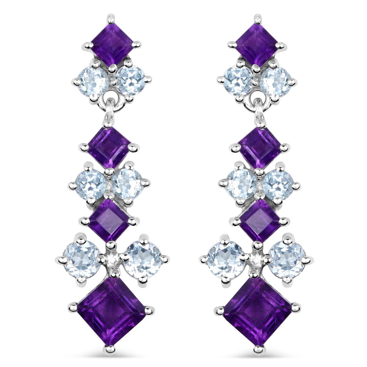 4.94 Carat Genuine Amethyst &amp; Blue Topaz .925 Sterling Silver Earrings