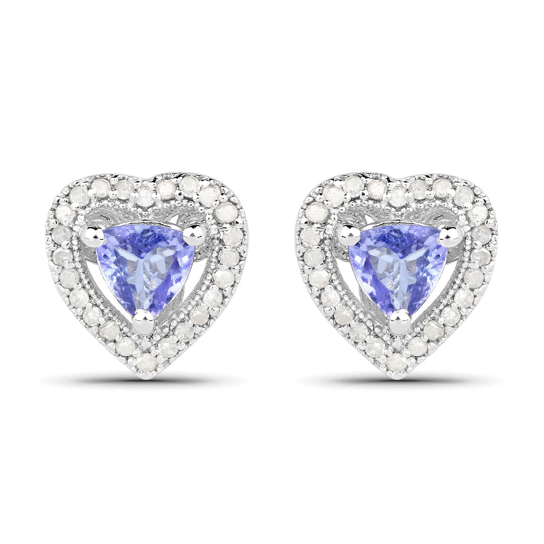 1.20 Carat Genuine Tanzanite &amp; White Diamond .925 Sterling Silver Earrings