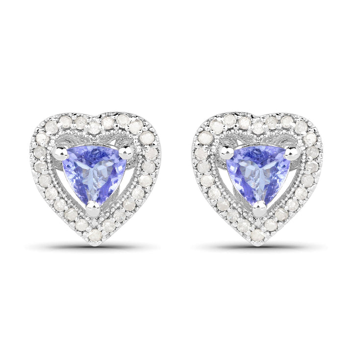 1.20 Carat Genuine Tanzanite &amp; White Diamond .925 Sterling Silver Earrings
