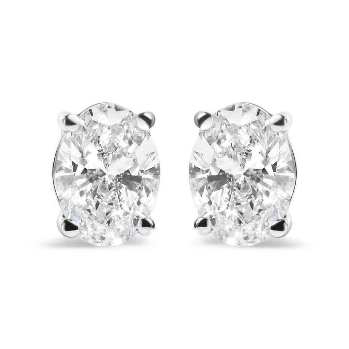 14K White Gold 2.0 Cttw Prong Set Lab Grown Oval Diamond Solitaire Stud Earring (F-G Color, VS1-VS2 Clarity)