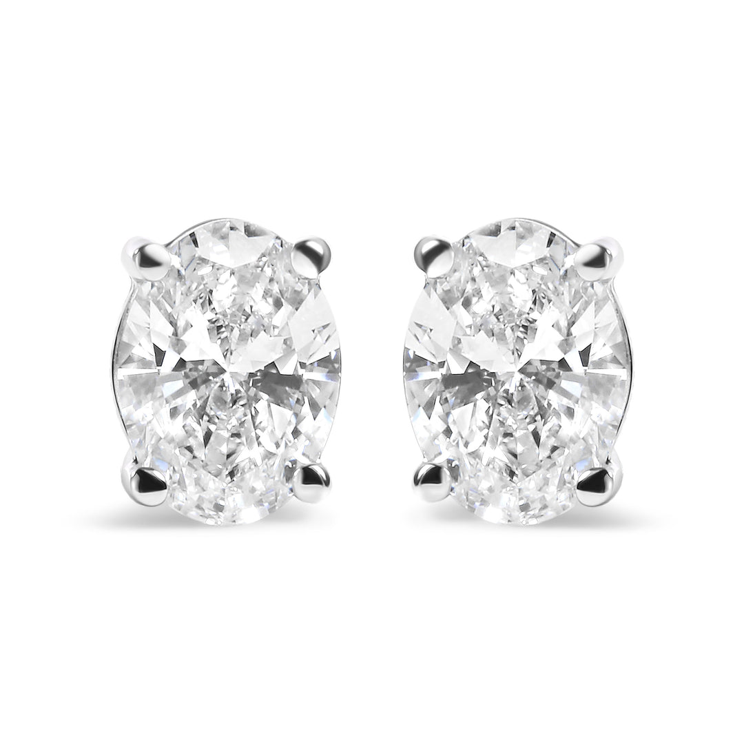 14K White Gold 3/4 Cttw Oval Shape Lab Grown Diamond Solitaire Stud Earrings (F-G Color, VS1-VS2 Clarity)